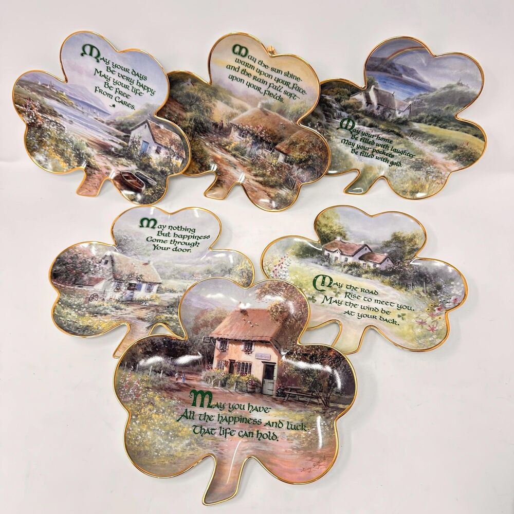 Franklin Mint Irish Blessing Shamrock Plates Vintage Set of 6 Hilary Scoffield